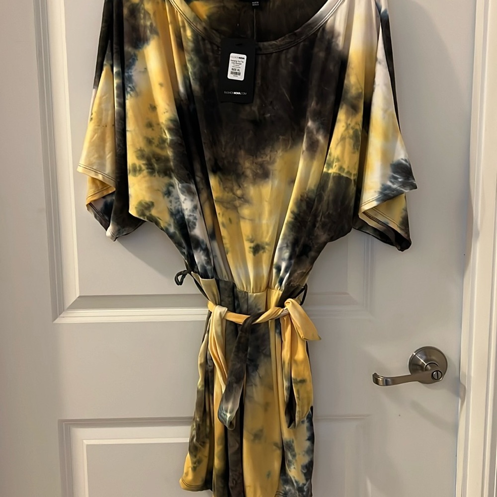 Yellow and black tie dye romper XL